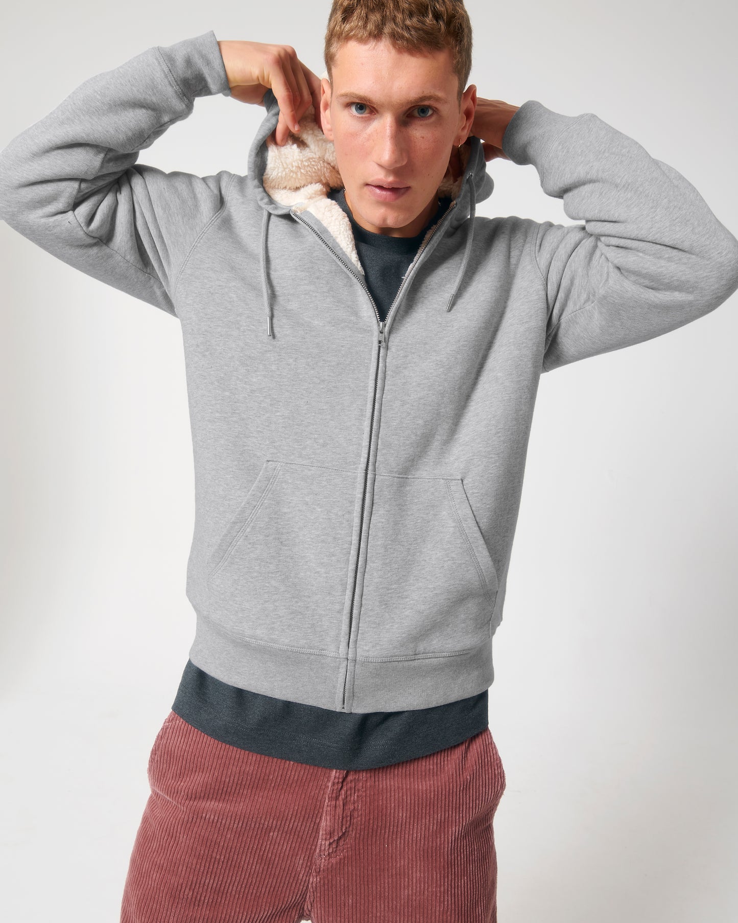 Sweat capuche avec fermeture Hygger Sherpa Gris clair