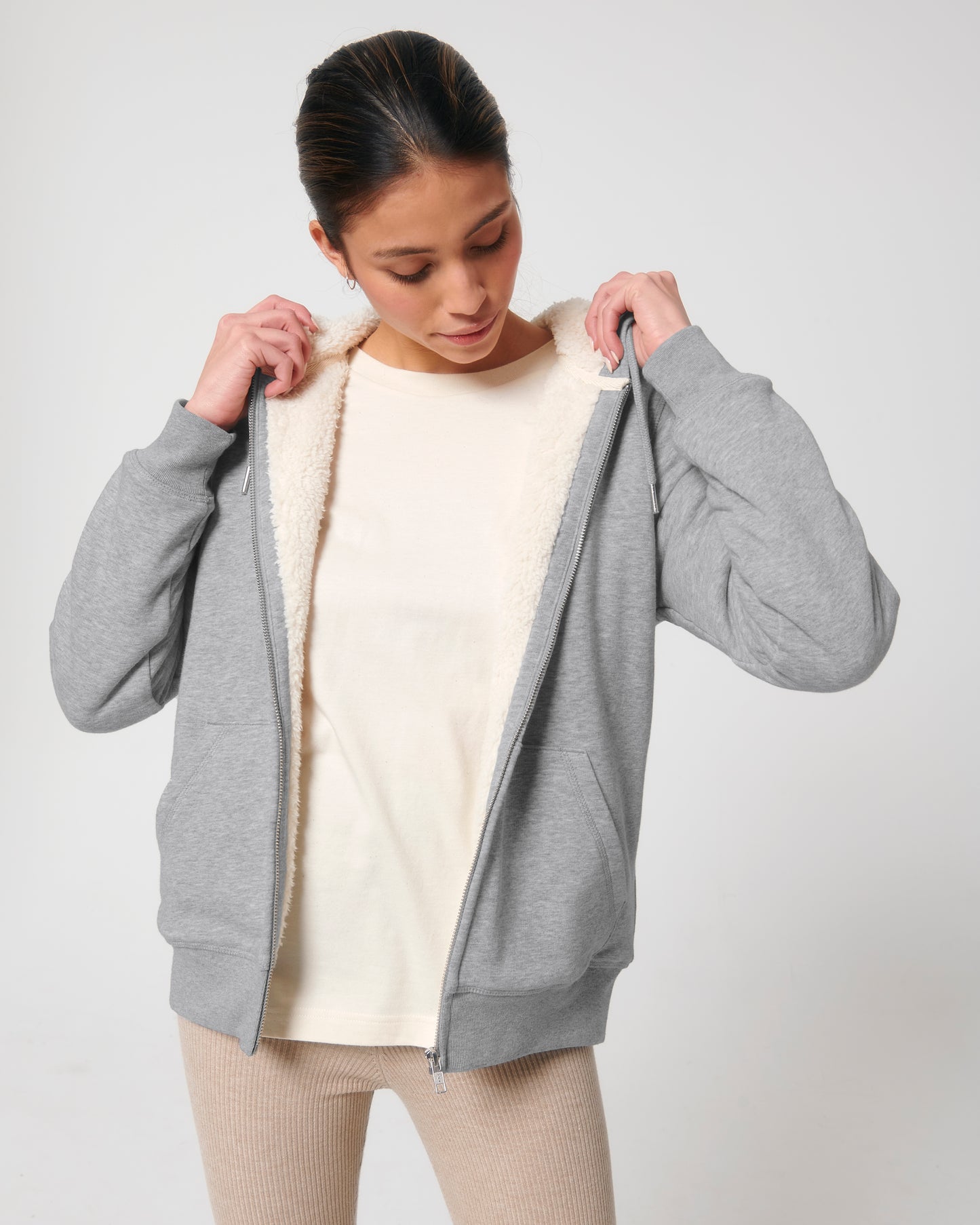 Sweat capuche avec fermeture Hygger Sherpa Gris clair