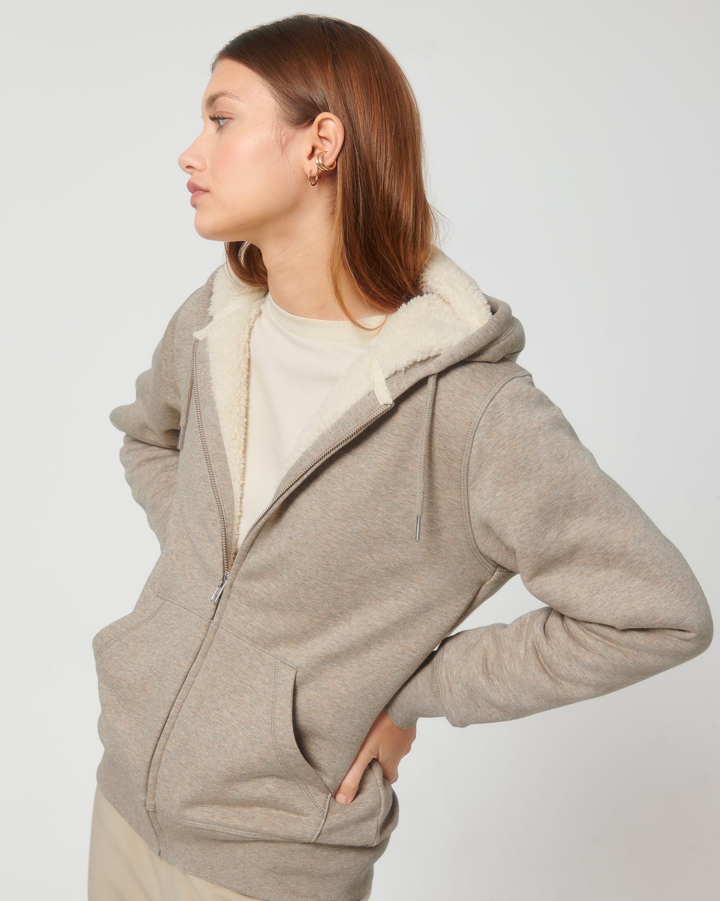 Sweat capuche avec fermeture Hygger Sherpa Sable