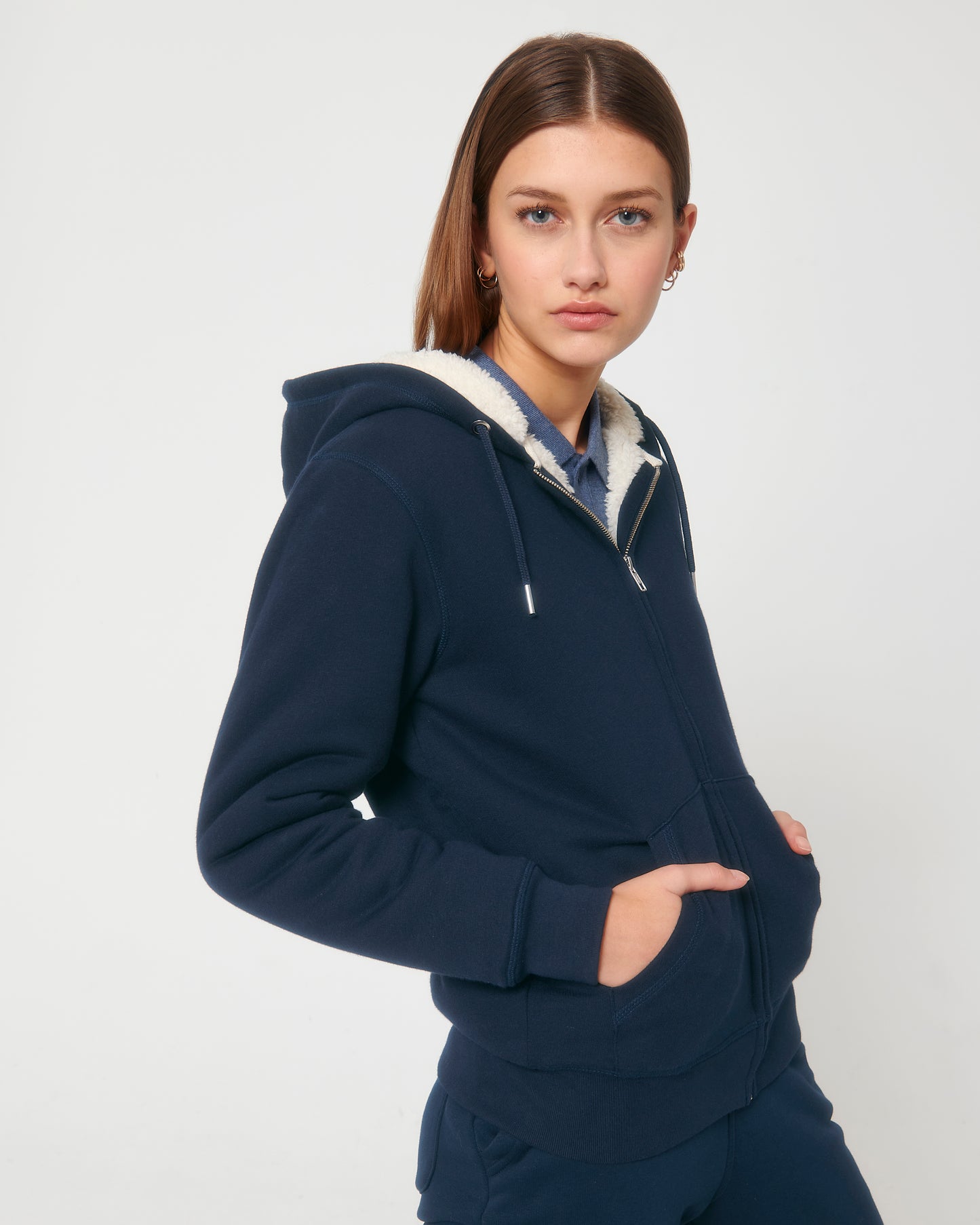 Sweat capuche avec fermeture Hygger Sherpa Bleu marine