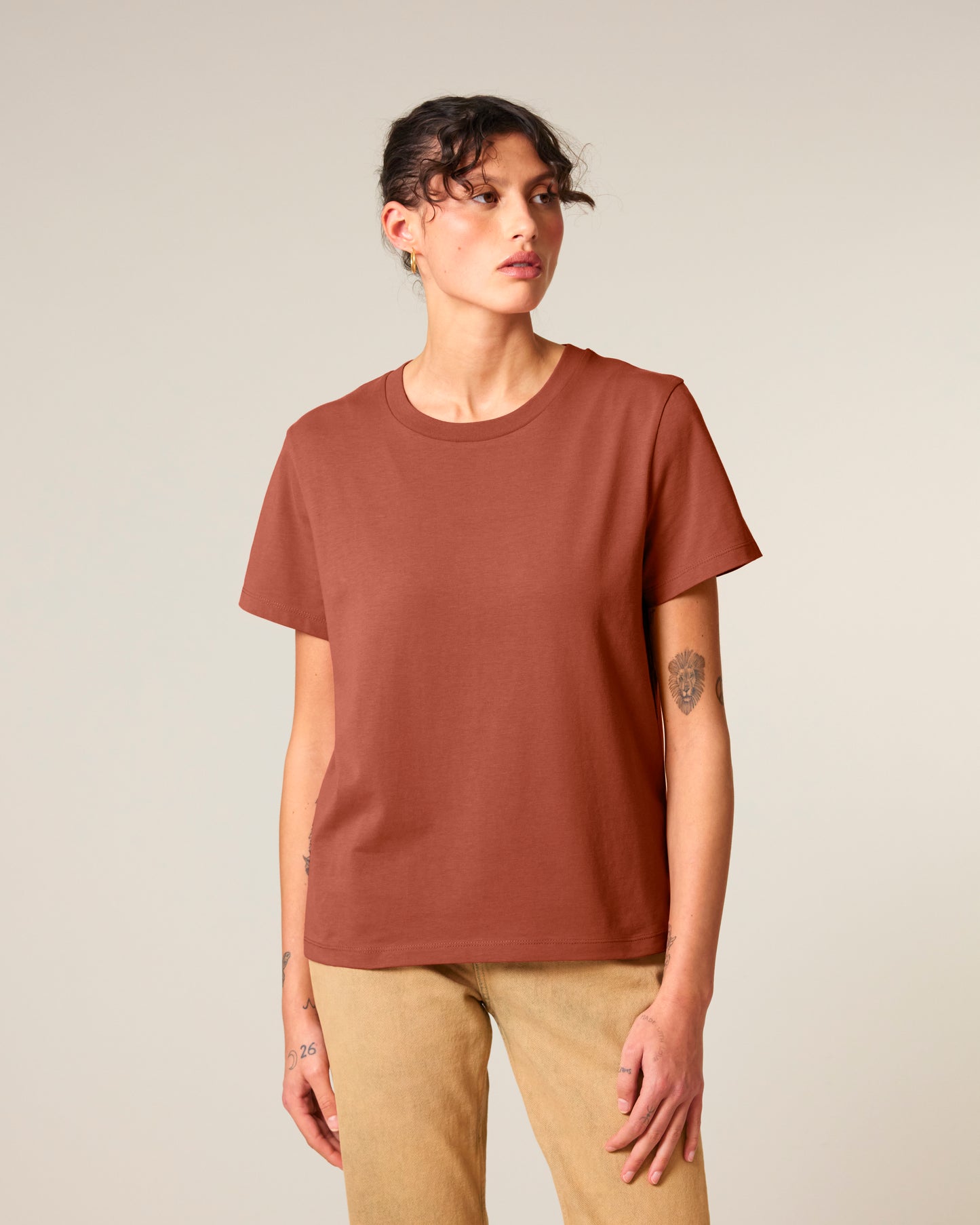 T-shirt femme col rond Stella Muser Marron héritage