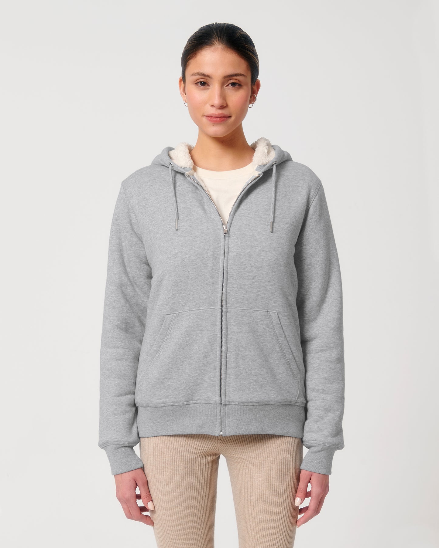 Sweat capuche avec fermeture Hygger Sherpa Gris clair